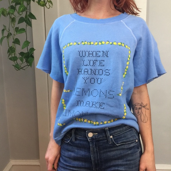 WILDFOX Limoncello Graphic Cut Off Sweater Top - Picture 2 of 8